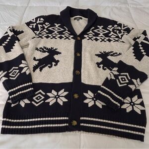 Mountain Ridge Men’s XL Cotton Blend Cardigan Winter Deer Grandpa Collared *FLAW